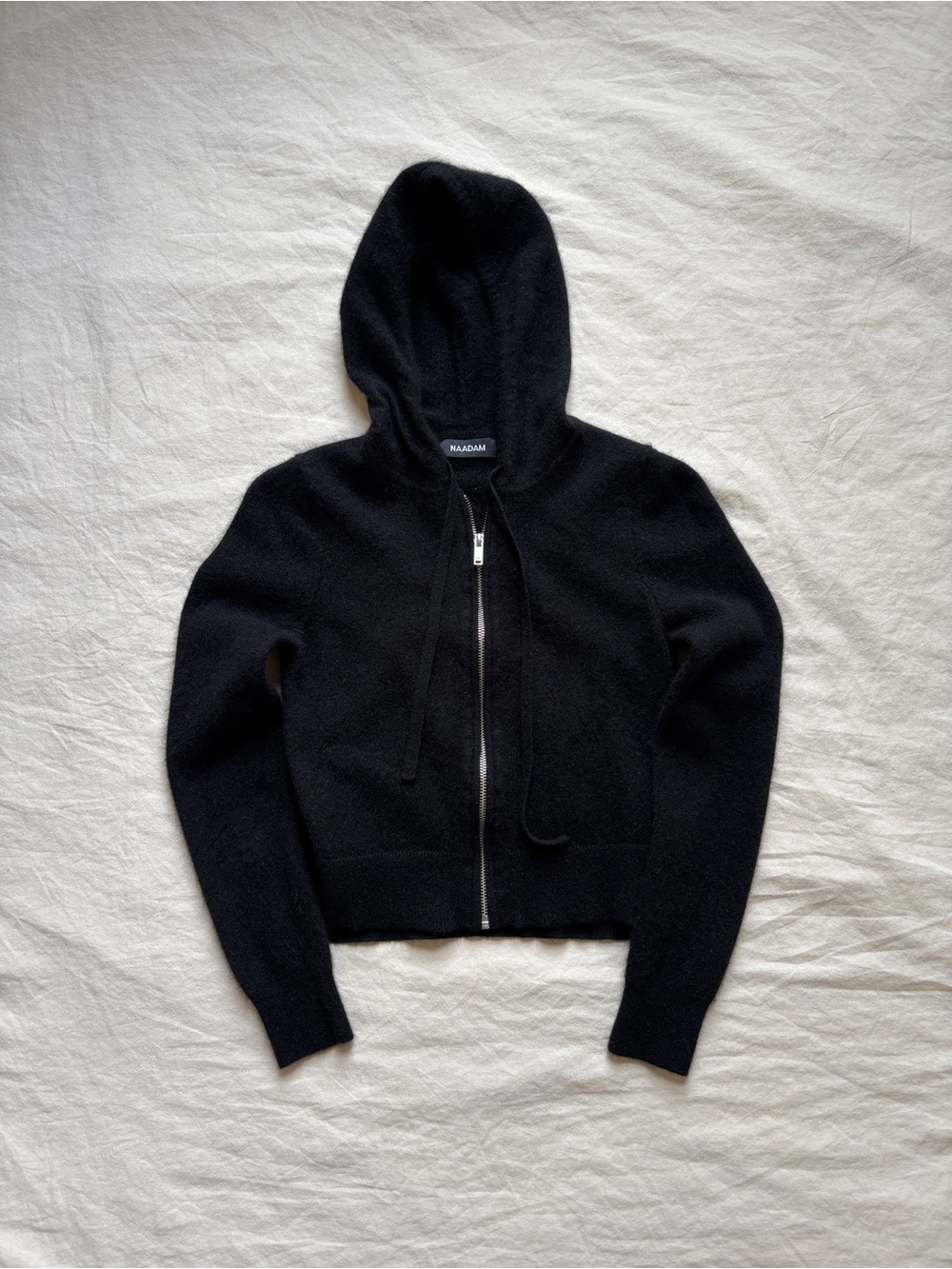 Naadam Black Cashmere Cropped Zip Up Hoodie Sweater Size XS